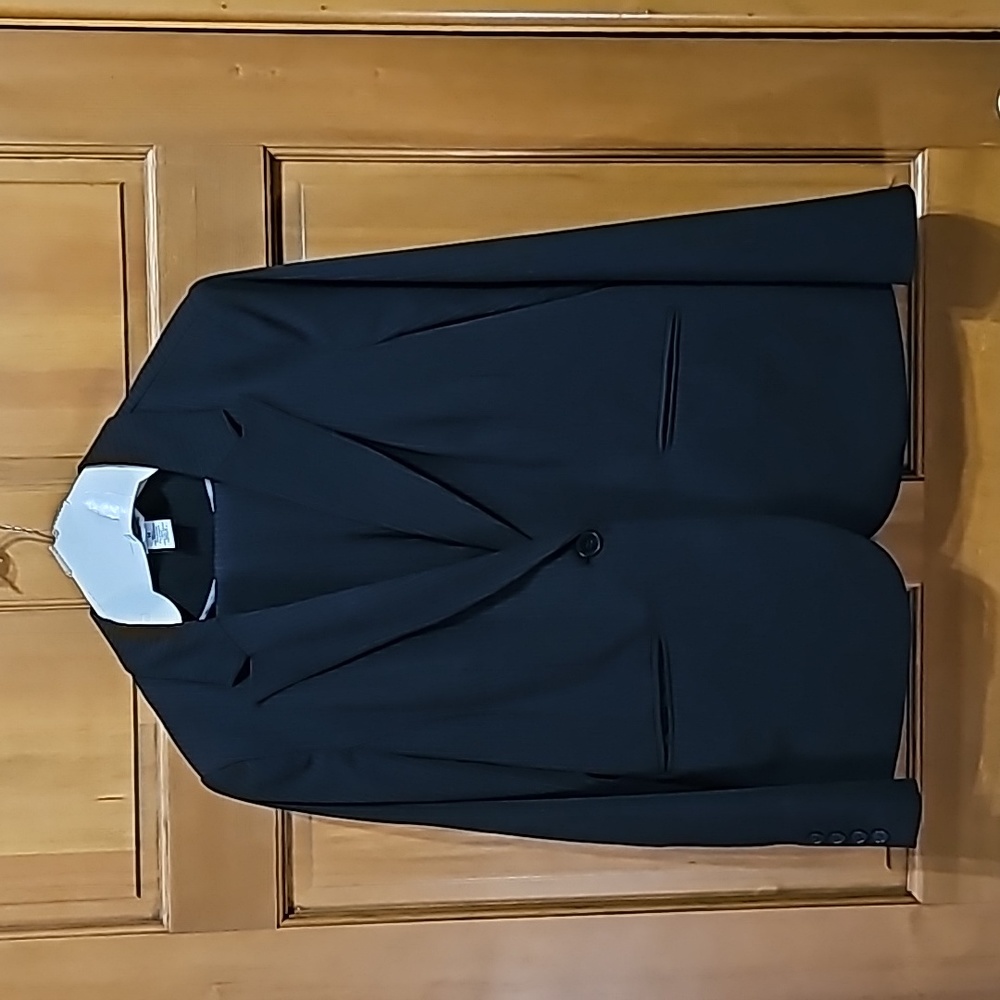 Liz Claiborne black suit with whit pin strip
